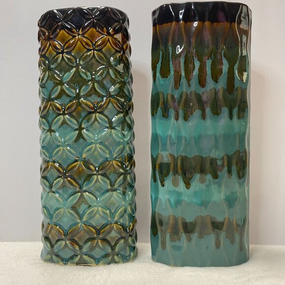 Kirkland's Tall Ceramic Decorative Vases Set Of 2 - Teal & Brown Gradient - Picture 2 of 10